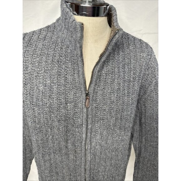 Sundance Wool Cardigan Sweater Men's Large Grey Cable Knit Zip Front Mock Collar - Picture 2 of 7